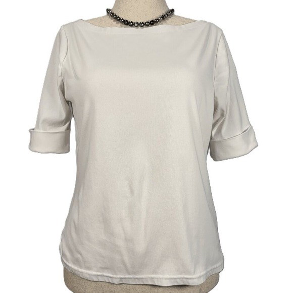 Lauren Ralph Lauren Tops - Lauren Ralph Lauren Boat Neck Rolled Sleeve Cream Top L Nautical Coastal Capsule